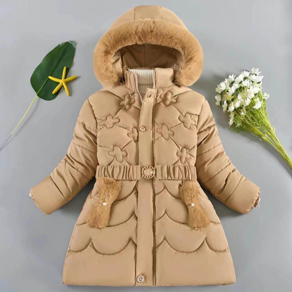 Winter Girls Coat Keep Warm Thicken Kids Jacket Hooded Zipper Fur Collar Princess Outerwear Children Clothing