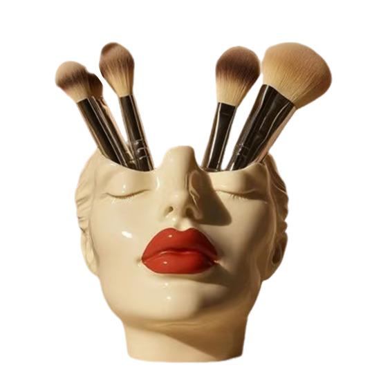 Держатель для ручек с женским контуром, художественная ваза ручной работы в форме женской головы, минималистичный держатель для кистей для макияжа для дома, гостиной, книжной полки, декора