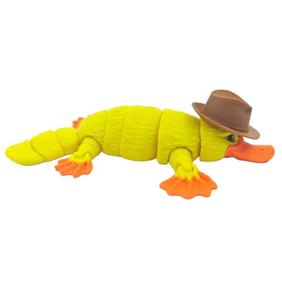 3D Printed Platypus Articulated Flexible Animal Stress Relief Toy Platypus Wearing Hat Desktop Pet Fidget Toy for Home Office Decoration