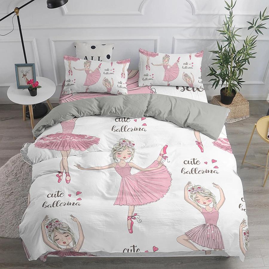 Ballet Dancing Girls Duvet Cover Lovely Little Ballerinas Girl Bedding Set 135 Pink Quilt Cover Princess Bed Single HomeTextiles