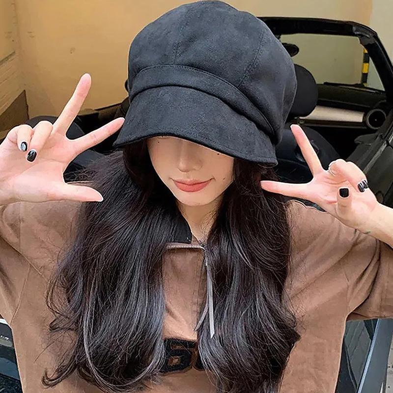 Женский замшевый берет в стиле ретро, осенне-зимняя бесформенная кепка рыбака, корейская восьмиугольная кепка художника для девушек Jk