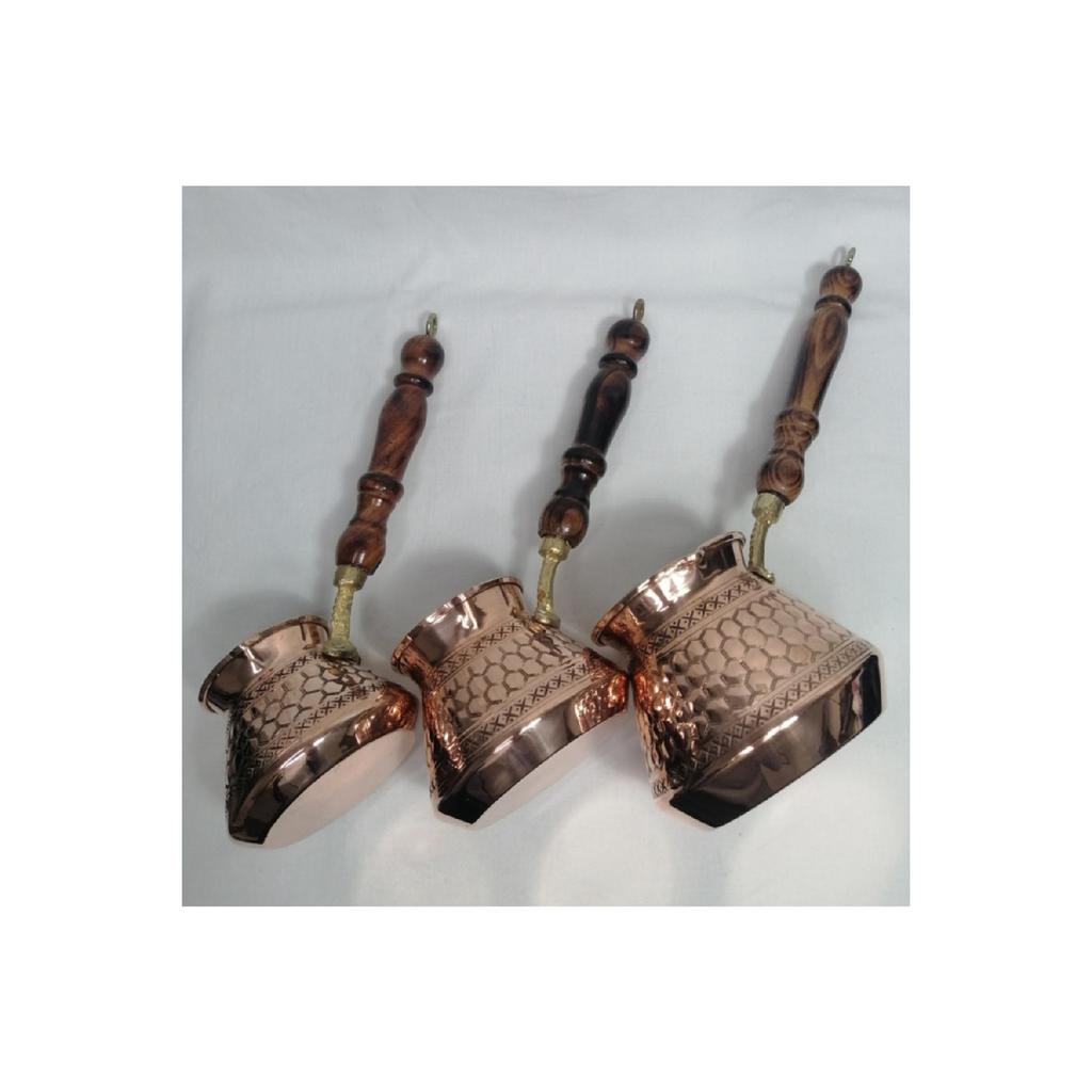 Медный кофейник из 3 предметов ручной работы с деревянной ручкой Нарезанная модель