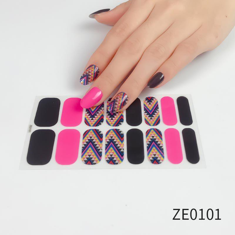 ZE European American Style Waterproof No-Cure Gel Nail Wraps, Full Cover Blend Color Block Spring Summer Nail Stickers, Nail Patch Films