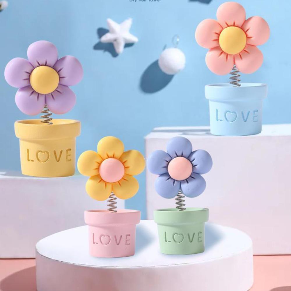 Cute Cartoon Dashboard Decoration Candy Color Car Ornaments Shaking Flower Pot Ornament