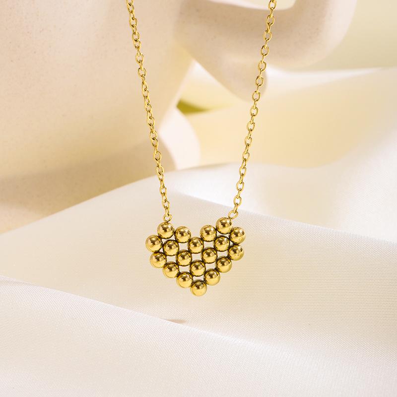 Women's 18K Gold Plated Stainless Steel Sporty Bamboo Chain Heart Zircon Pendant Necklace for Anniversaries
