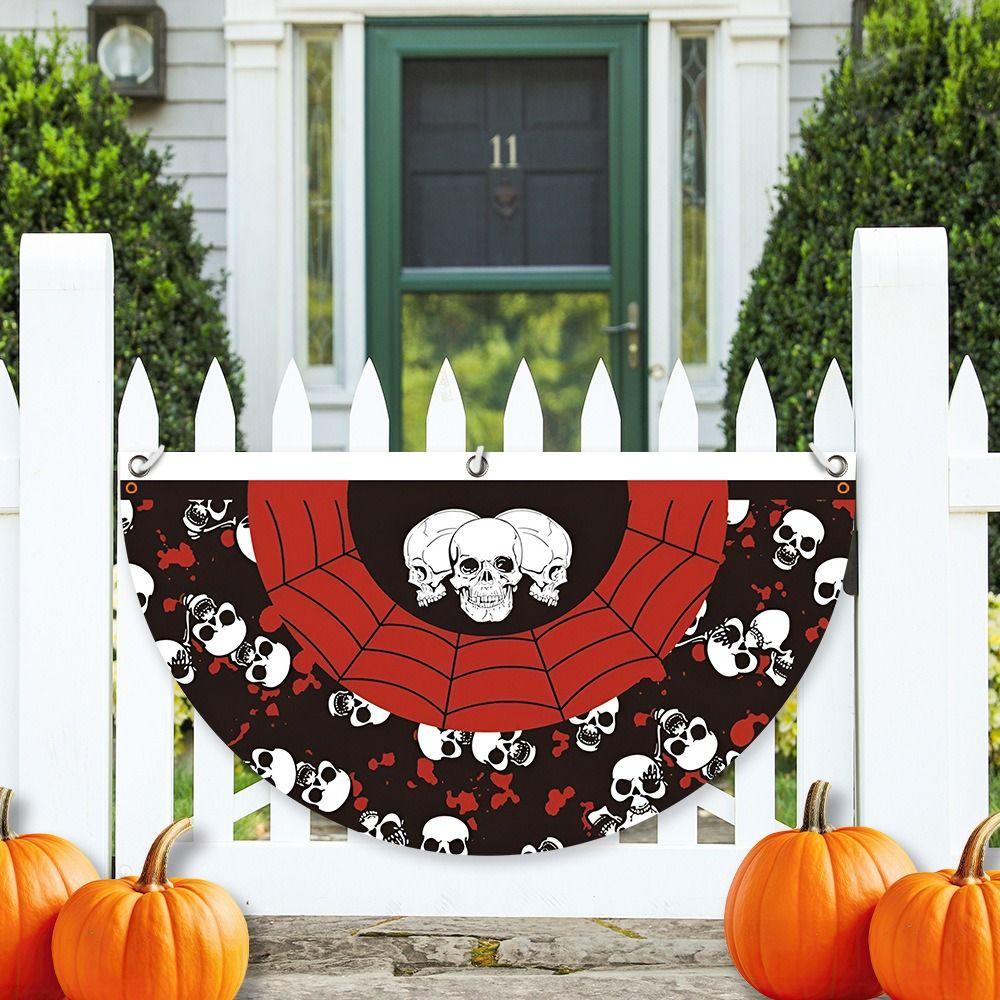 Polyester Halloween Fan Flag Decorative Ghost Pumpkin Bunting Flag Indoor