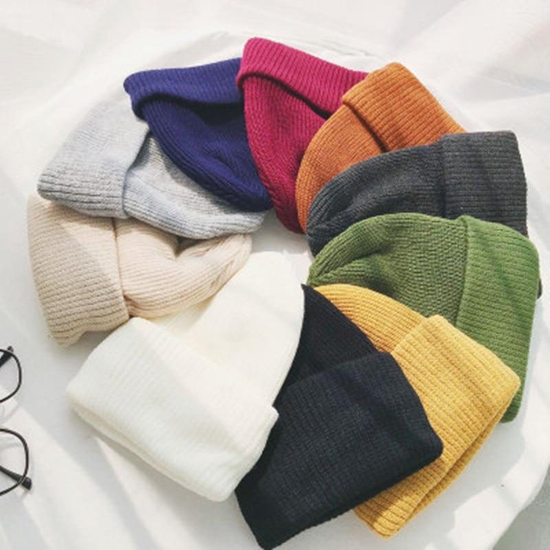 New Winter Hats For Woman Casual Candy Color Beanie For Women High Quality Warm Knitted Hat Streetwear Outdoor Woolen Hat
