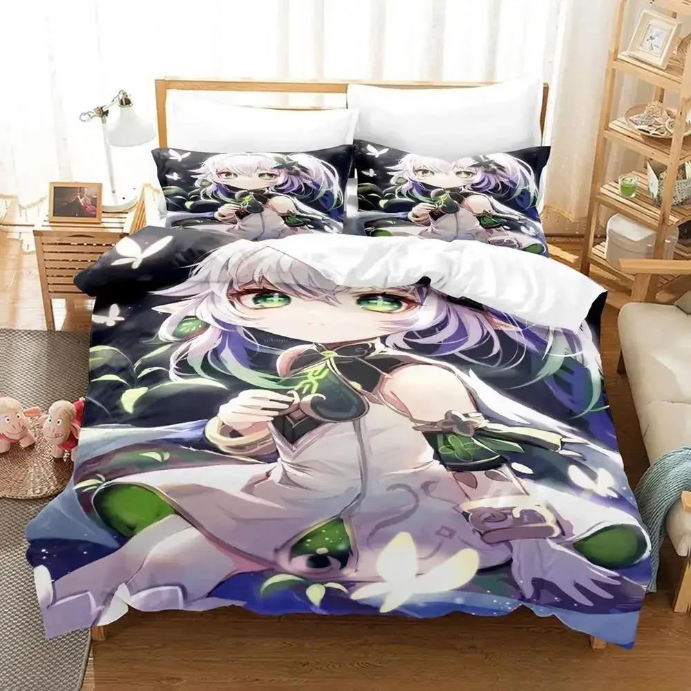 Lightweight Breathable New Game Nahida Genshin Impact Cartoon Anime three piece Adult Kid Bedroom Sets 3D Kawaii Girls Quilt