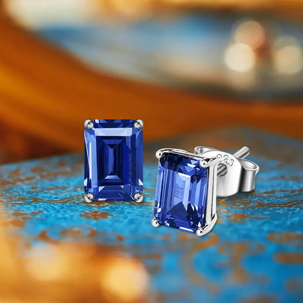 Tanzanite Stud Earrings Jewelry Womens Silver Rectangle Earrings