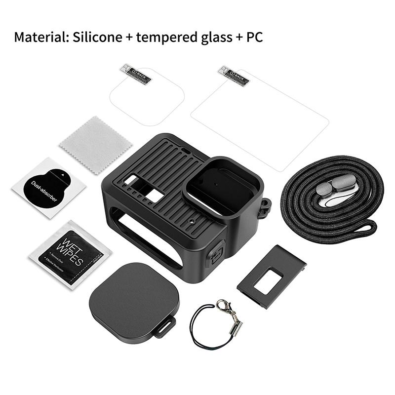 Sport Camera Silicone Protective Case Cover With Len Cap And Hanging Rope For Gopro Hero 2024 Glass Screen Protector