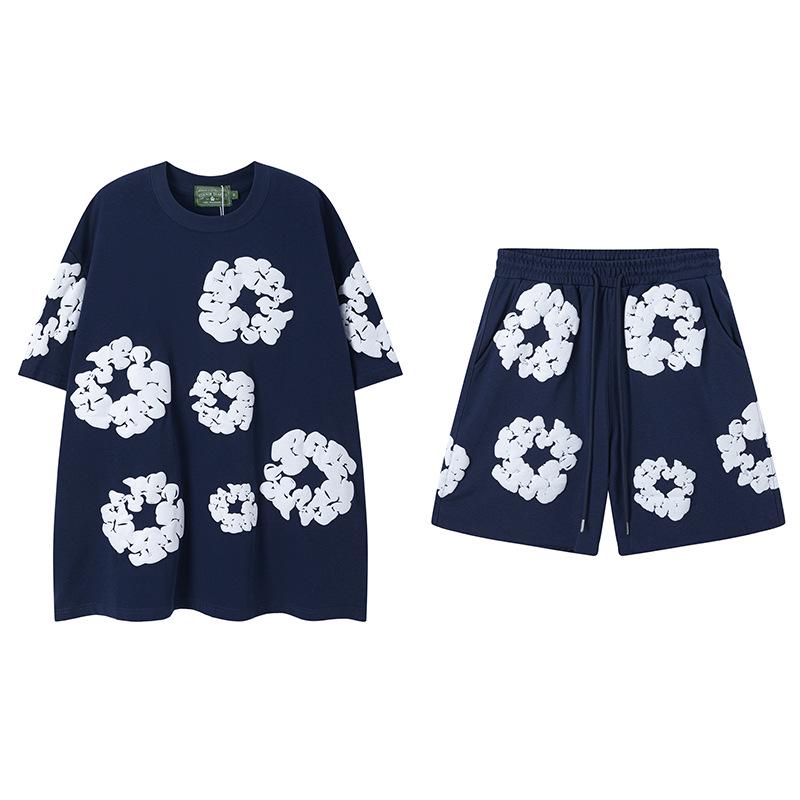 Джинсовые слезы Капок Пена Принт Американский стиль Комплект из толстовки и спортивных штанов для пары