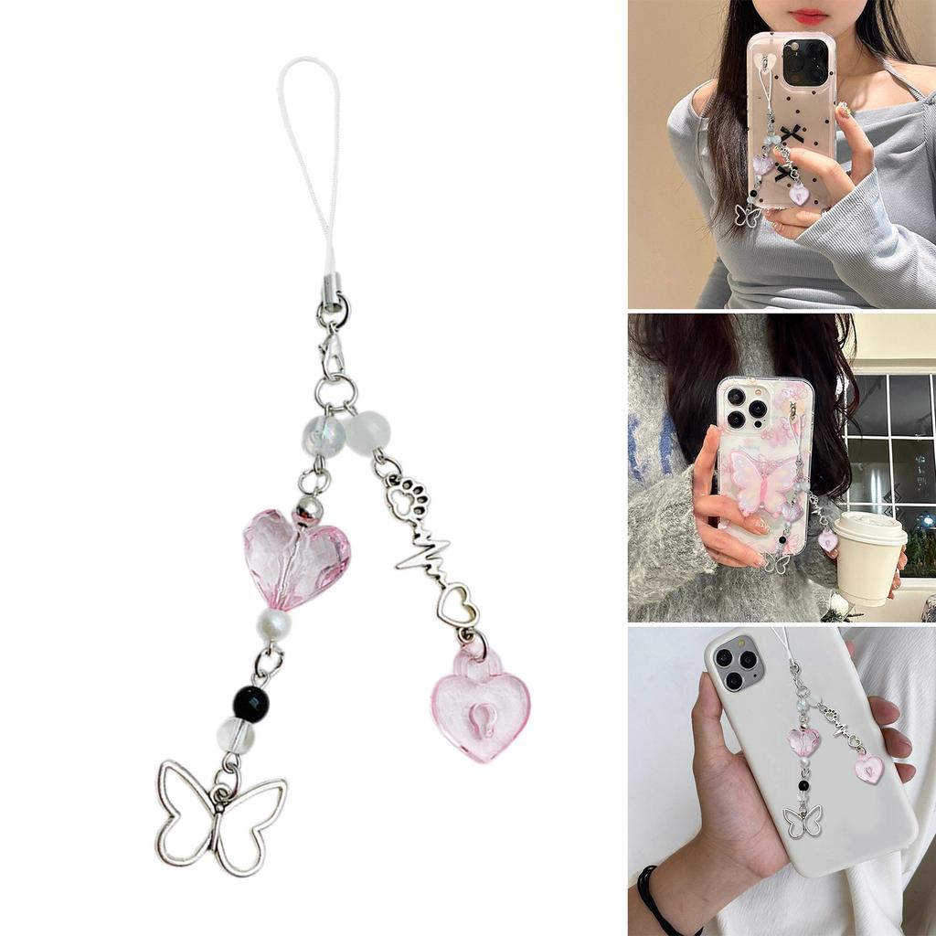 Fashion Heart Butterfly Hangings Pendant Phone Charm Lanyard Pocket Keychain Strap Bag Decoration Wallet Pendants