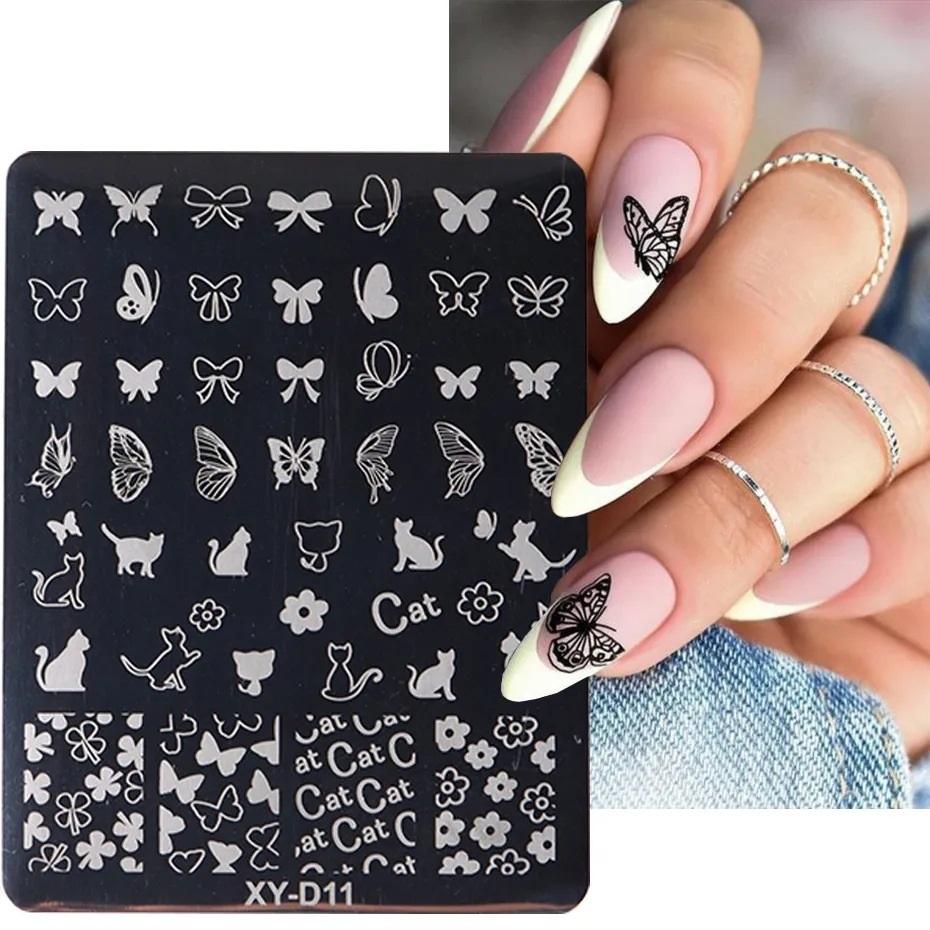 French Style Nails Art Stamp Plates Leaf Flower Stainless Steel Stencils Nail Printing Image Manicure Stamping Tools