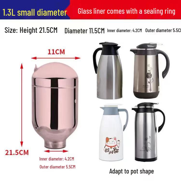 Universal Glass Inner Liner for Thermos Flask: 2L/5 lbs & 3.2L/8 lbs, Insulated Warm Water Bottle, Small Diameter