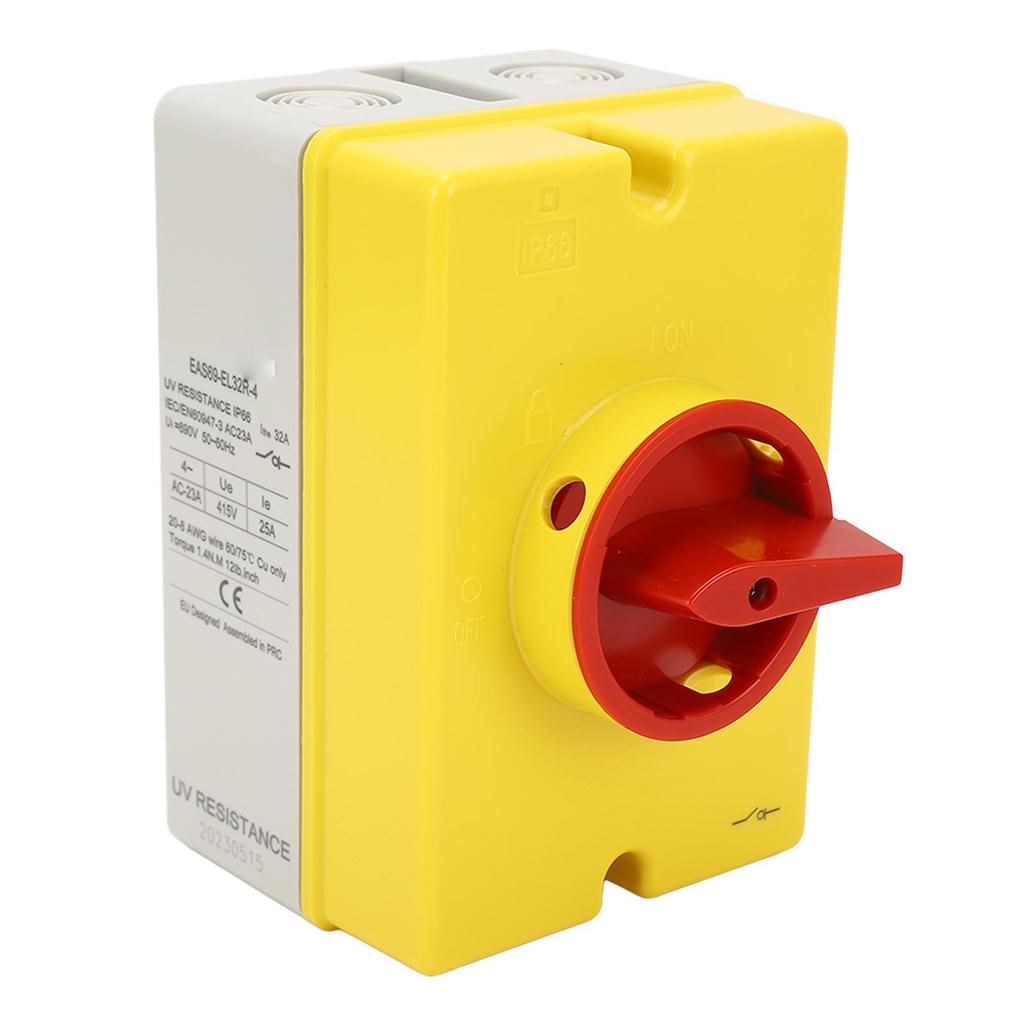 Solar Disconnect Switch 4P 415V 25A PV Isolator Switch IP66 Waterproof Box for Outdoor