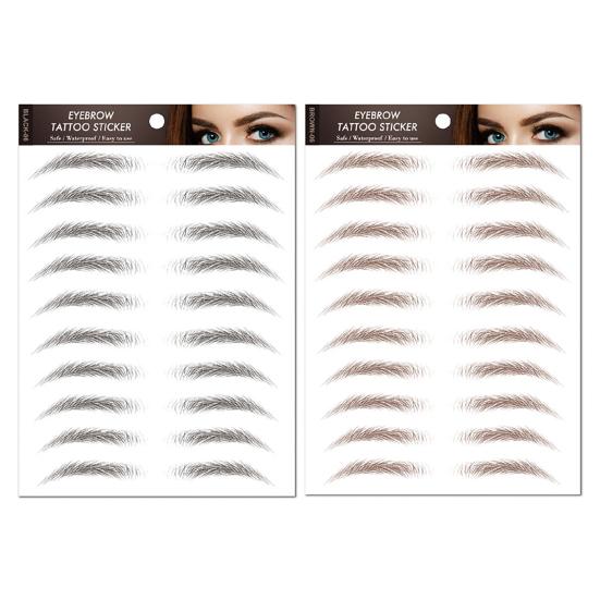 2 Sheets Waterproof Eyebrow Tattoo Stickers Hair-Like Natural Fake Eyebrows Makeup Accessories