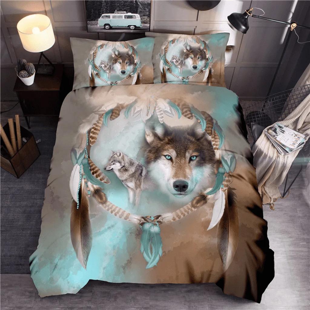 Bohemian Style Comforter Bedding Sets Indian Wolf 3pcs Animal Duvet Cover Sets King Size Boho Bedding Polyester Ropa De Cama