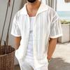 Men's Vintage Knitted Shirt Short Sleeve Lapel Hollow Out Shirt Button Down Casual Solid Color Shirt for Daily Wear Work Vacation