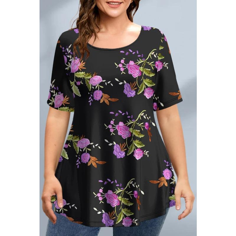 Летняя футболка с круглым вырезом, 3D-принтом цветов и бабочек, модная повседневная женская футболка большого размера с коротким рукавом