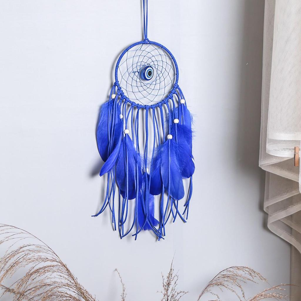Evil Eye Feather Dream Catcher Pendant - Handmade Decorative Woven Craft