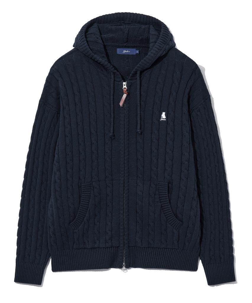 YALE Cable Knit Zip-Up Hoodie_Navy