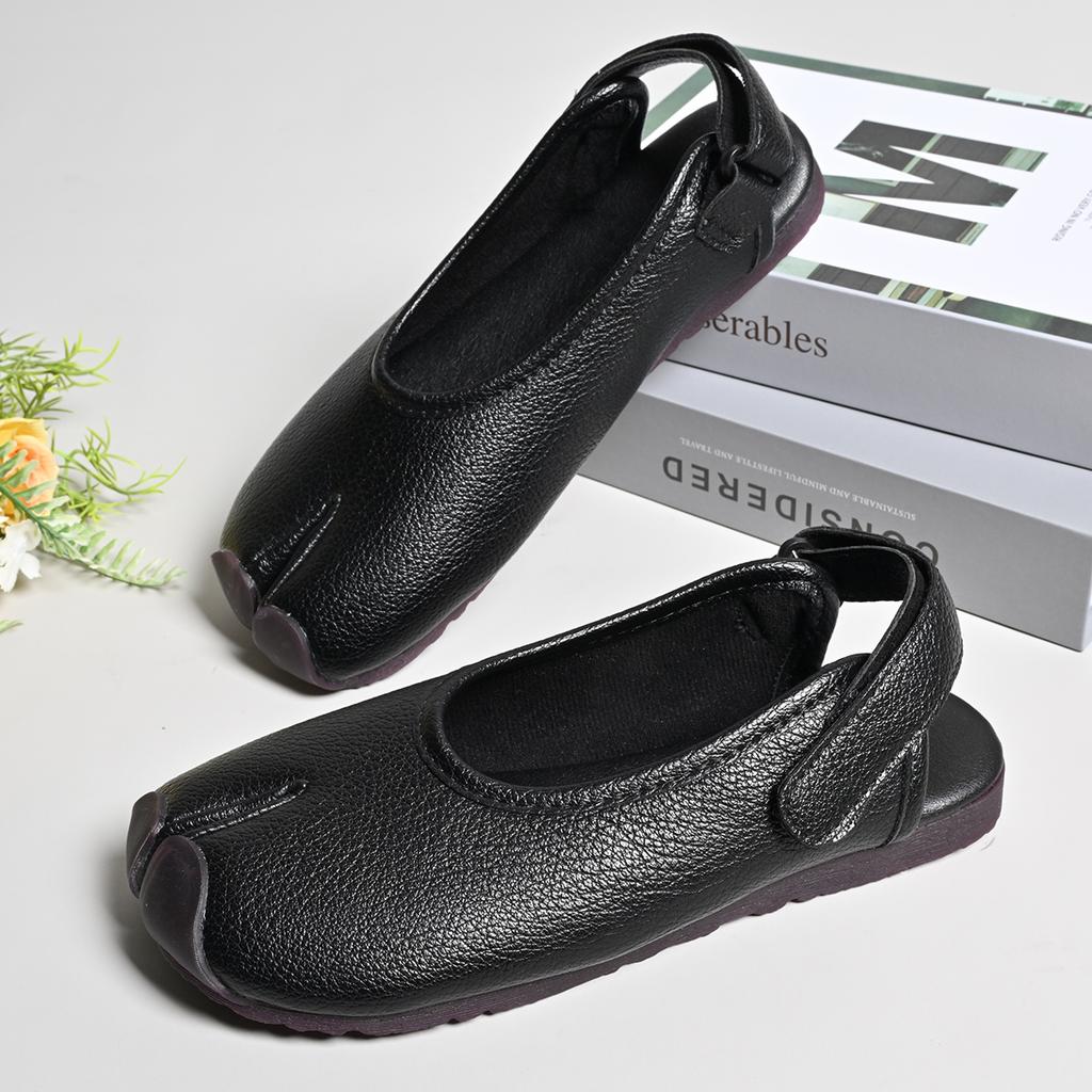 Мода Летняя Мода Мягкая Кожа Разделенный Палец Женские Балетки Повседневные Удобные На Низком Каблуке Клинья Сандалии Слингбэки Таби Балетки