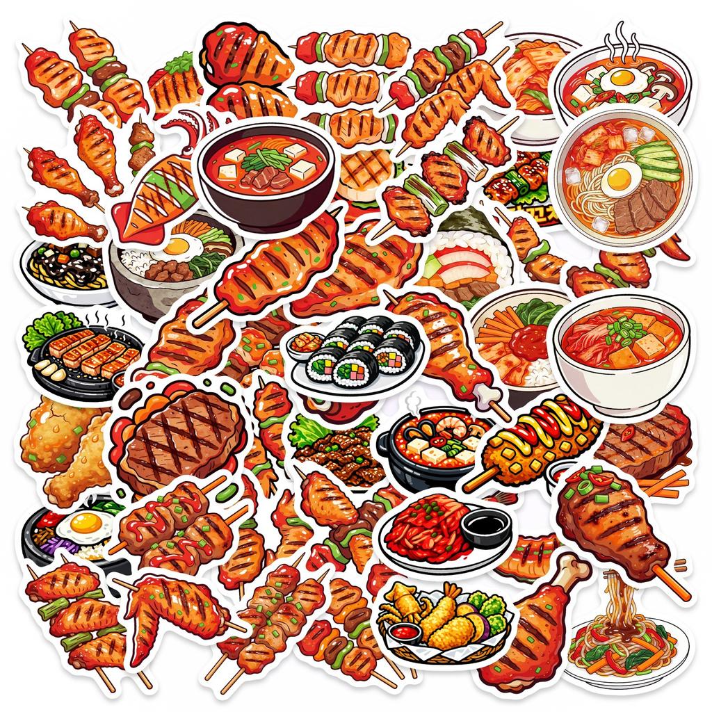 50/100 шт. Японское BBQ Еда Соблазн HD Стикеры-Дудлы для Тетради Телефона Скрапбукинга Холодильника Духовки Декор Толстые Прочные Наклейки