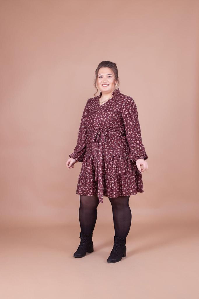 Женское платье большого размера Плюс размер Бордовое бархатное платье с цветочным узором и воротником