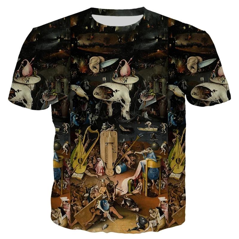 3D Printed New World Happy Garden T Shirt Men Oil Painting Graphic T-Shirts Fashion Short Sleeve Tops Oversized Round Neck Tees