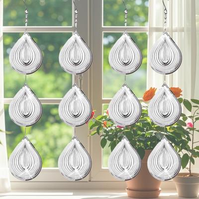 3D Waterdrop Wind Spinner Bird Scare Decoration Outdoor Garden Palace Farm Hanging Metal Wind Chime Bird Scare Device Decoration