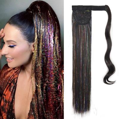 Женский длинный прямой парик с хвостиком, наращивание волос, блестящий сверкающий накладной хвост, синтетическое волокно, шиньон для вечеринки, ежедневного использования