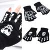 Student Skeleton Thermal Gloves Thick Gloves Stylish Knit Halloween Thermal Winter Warm Half Finger Gloves