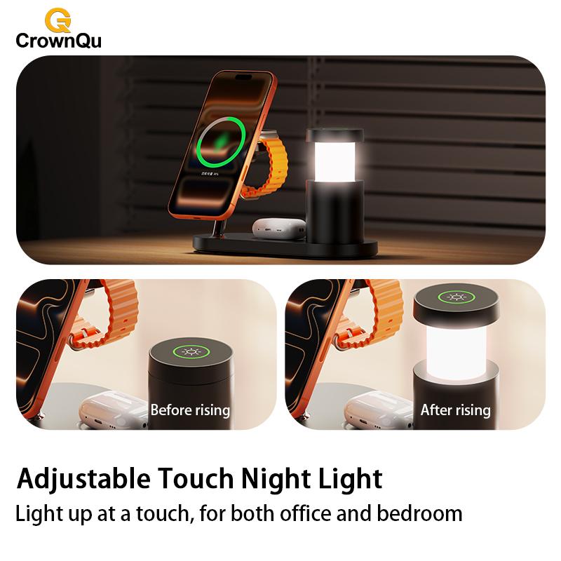 Беспроводное магнитное зарядное устройство Qi2.2 25 Вт, многофункциональная станция быстрой зарядки с ночником для iPhone17 16 15, Watch, Airpods