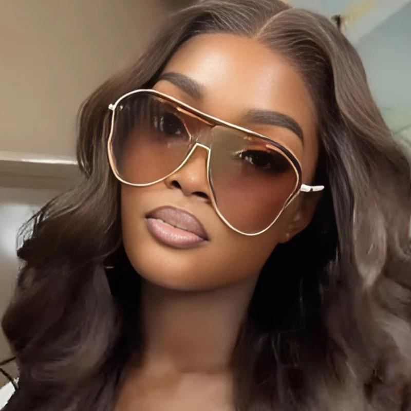 Oversized Hollow One-Piece Sunglasses Women Big Frame 2025 Luxury Brand Special-Shaped Sun Glasses For Ladies Eyewear Shades