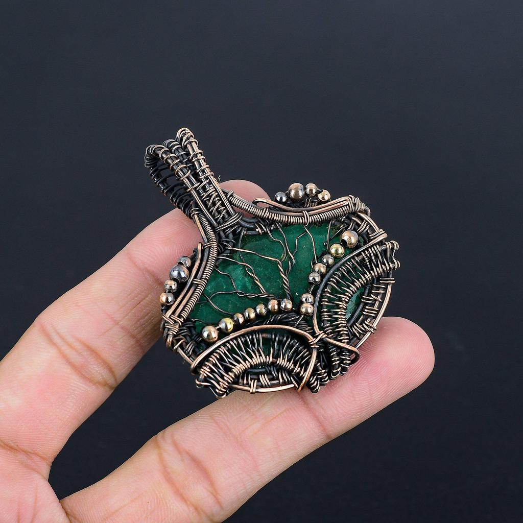 Изумрудная подвеска, Подвеска из медной проволоки 999 пробы, Ювелирные изделия с драгоценными камнями, Подвеска ручной работы, Потрясающие украшения, Подарок для нее