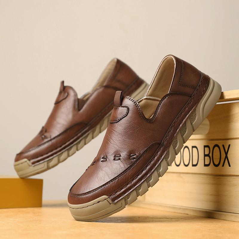 Модная Уличная Удобная Обувь на Щиколотку Спортивная и Повседневная Кожаная Обувь Осенняя Модная Брендовая Дышащая Обувь Ручной Работы с Прошивкой Повседневная Мужская Обувь