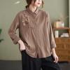 Spring Art Retro Plus Size Shirt for Women Long Sleeved Loose Casual Embroidered Cardigan Top
