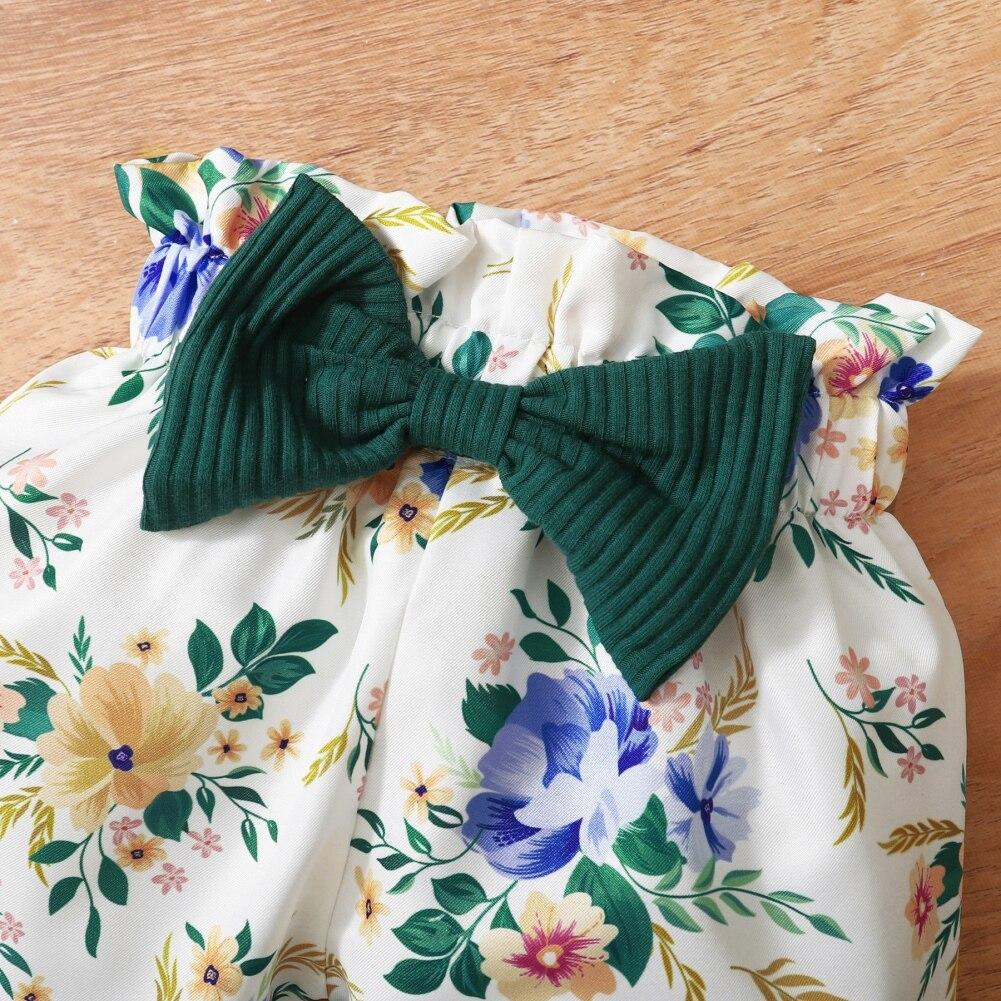 3 шт./компл., одежда для новорожденных девочек, боди с рюшами на рукавах, комбинезон, топ + штаны с цветочным принтом + повязка на голову, комплект одежды для младенцев, От 3 до 24 месяцев