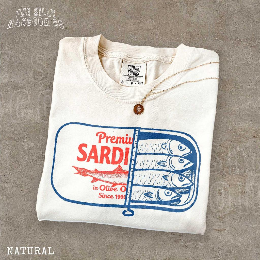 Vintage Sardines T-Shirt, Retro Fish Tattoo Graphic Tee for Men Women, Trendy Aesthetic Top, Funny Unisex Tee, Foodie Shirt