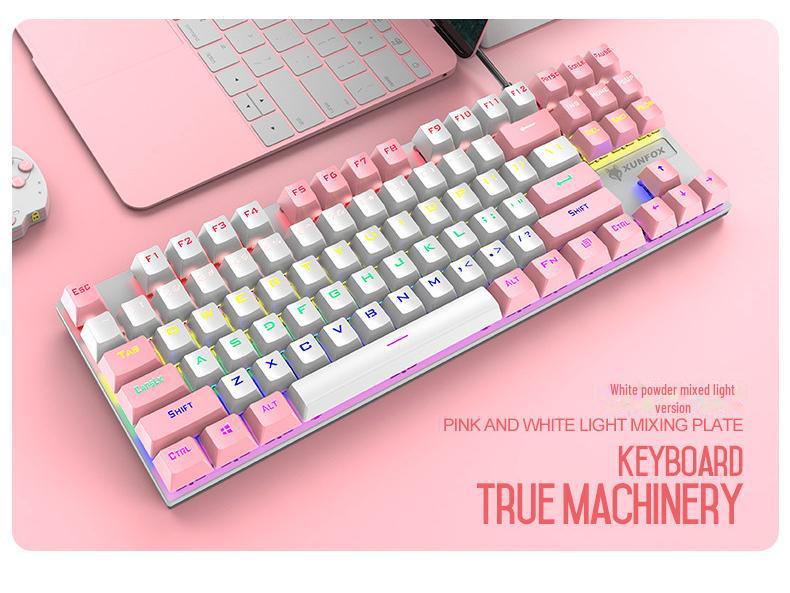 Механическая клавиатура Silver Fox K80: 87-клавишная USB-клавиатура, светящаяся синяя ось, киберспортивные игры, Color Match.
