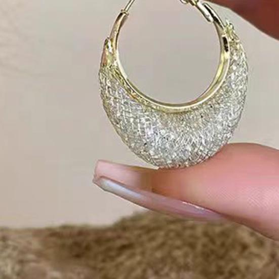 1 пара женских сережек-колец C-образной формы с ажурным сетчатым дизайном, блестящие кубические цирконии, висячие серьги