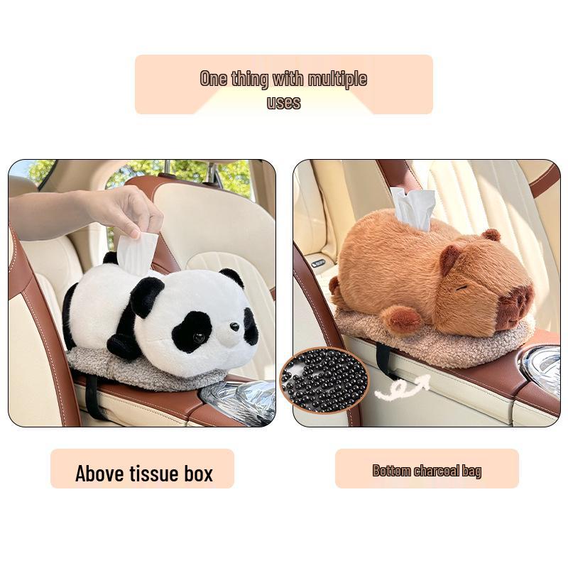 Plush Cartoon Car Tissue Box with Bamboo Charcoal for Deodorizing - Creative Armrest Doll Décor.
