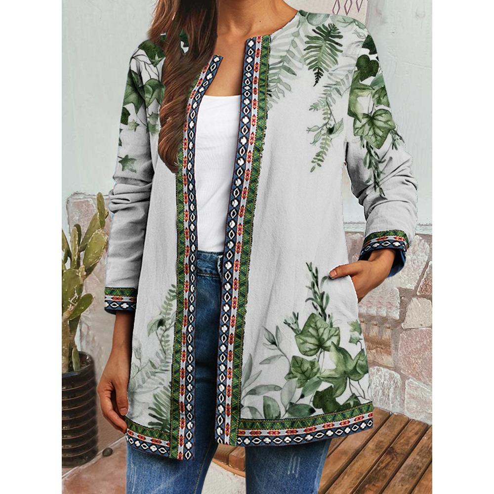 GMXIA Осень-зима винтажный этнический стиль принт большой размер куртка кардиган женская одежда