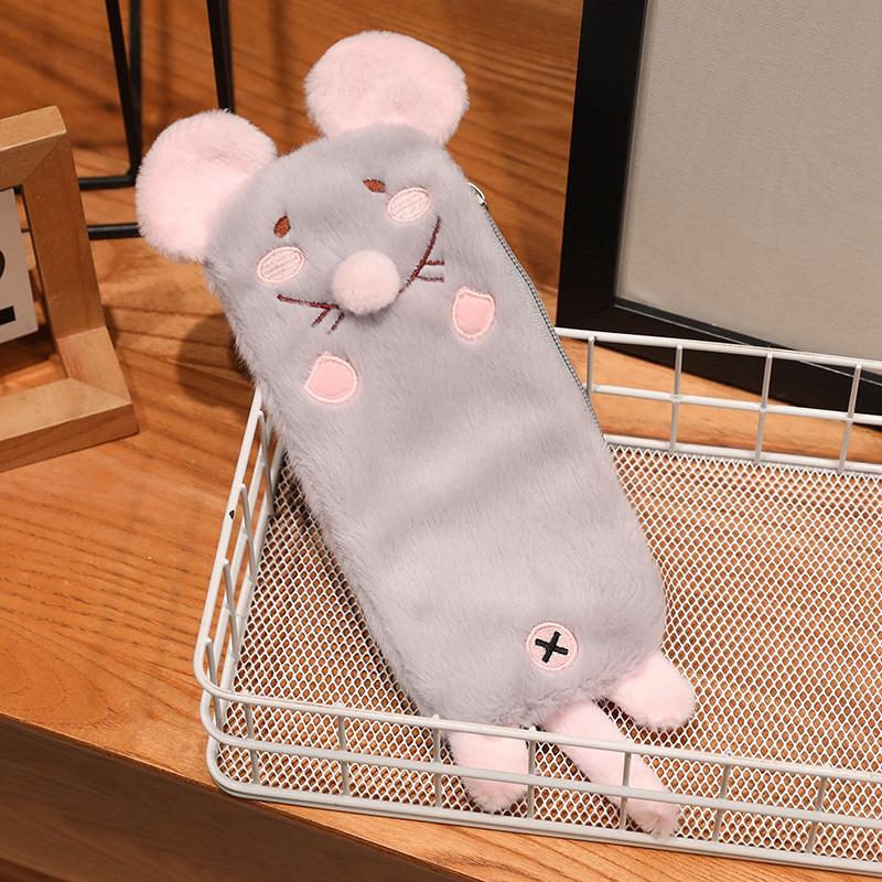 Large Capacity Cute Cartoon Hamster Plush Pencil Case for Kids