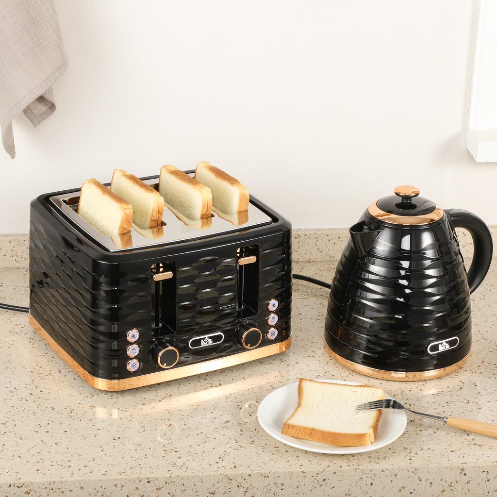 Kettle and Toaster Sets, 3000W 1.7L Rapid Boil Kettle & 4 Slice Toaster with 7 Browning Controls, Defrost, Reheat and Crumb Tray, UK Otter thermostat