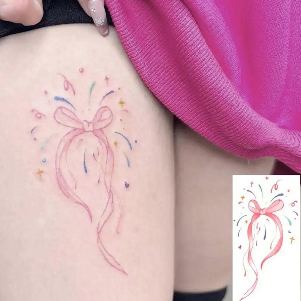 Sexy Bow Temporary Tattoos For Women Body Art Painting Arm Legs Tattoos Sticker Realistic Pink Black Butterfly Waterproof Tattoo