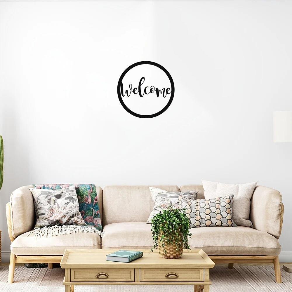 1pc Welcome Round Sign - Elegant Metal Wall Art - Black Circular Sign for Home Decor - Stylish and Durable Metal Welcome Sign