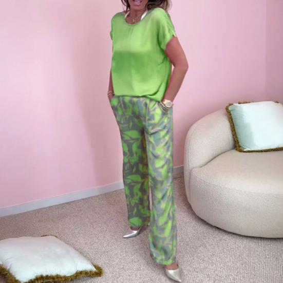 Женский комплект из двух предметов с принтом «бохо», повседневный топ с круглым вырезом и короткими рукавами, широкие брюки, летний комплект для дома