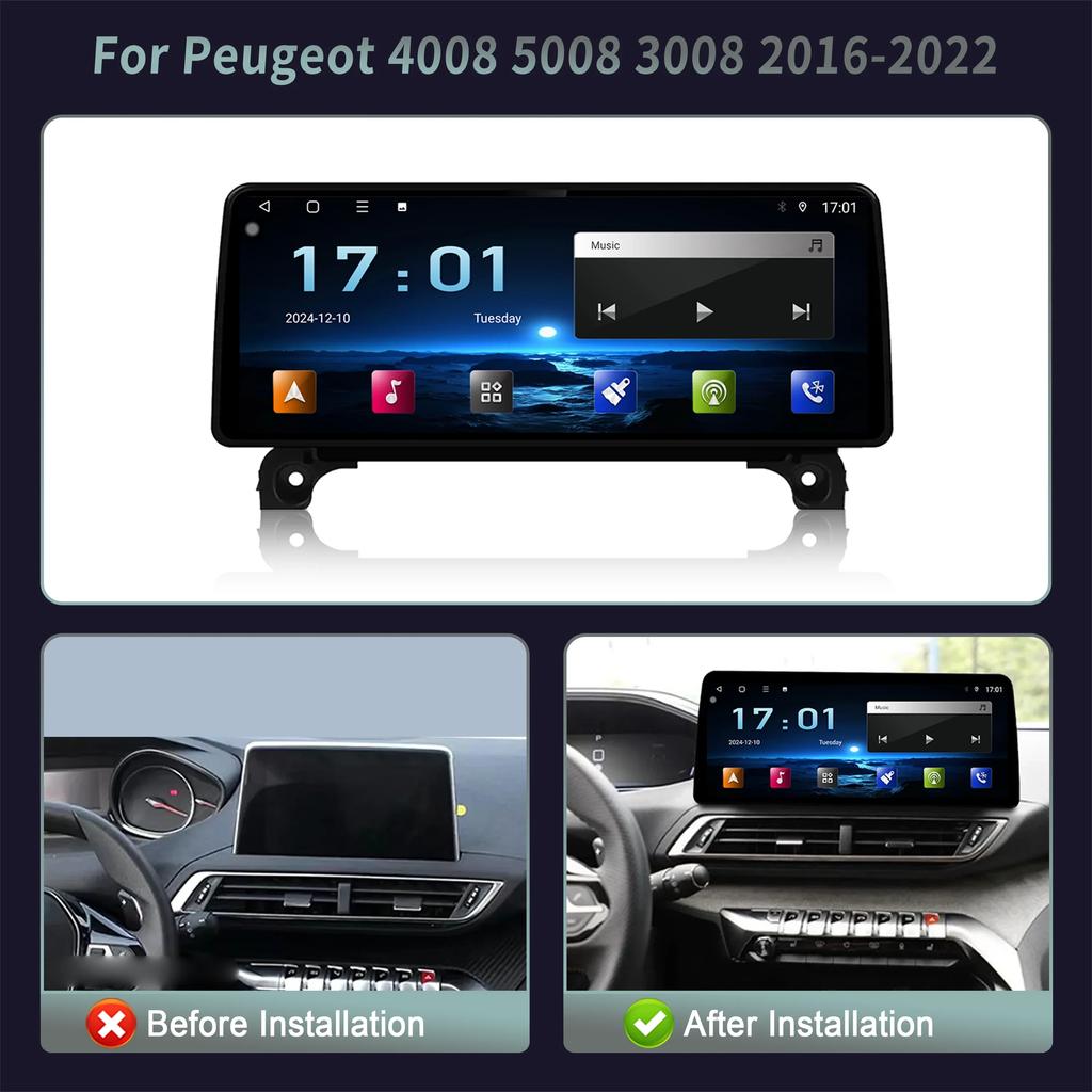 12,3-дюймовый автомобильный радиоприемник для Peugeot 4008 5008 3008 2016-2022 Мультимедийная навигация 4G GPS Беспроводной BT Carplay Стерео Сенсорный экран