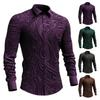 Men Business Shirt 3D Print Turn Down Collar Long Sleeve Solid Color Retro Single Breasted Slim Fit Soft Breathable Mid Length Men Formal Top